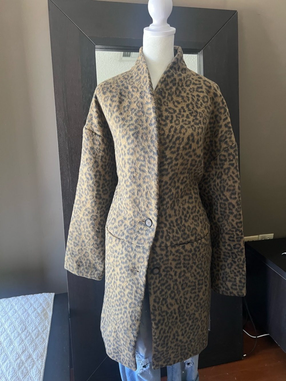 CHIC Leopard-Print Pea Coat in tan and black